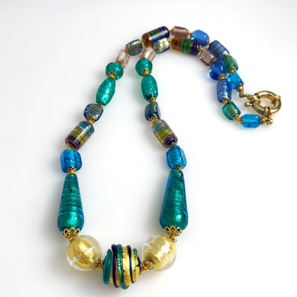 Vintage Turquoise Bead Necklace in 14k Yellow Gold - Filigree Jewelers